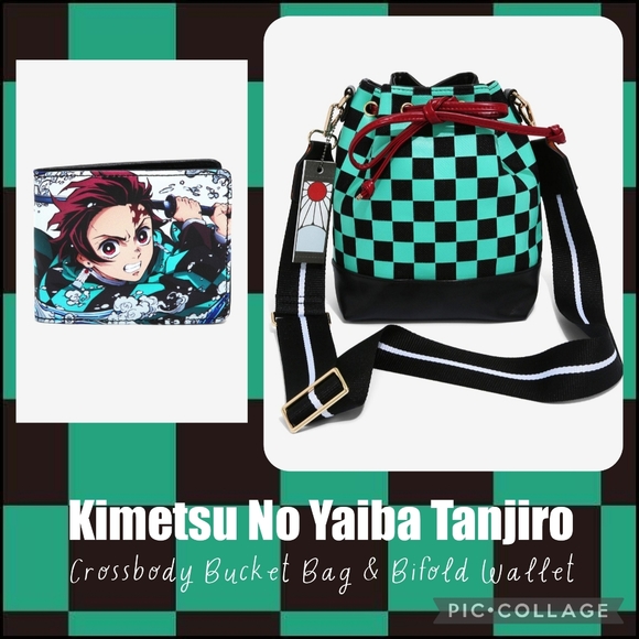 Demon Slayer Handbags - DEMON SLAYER: Tanjiro Crossbody Bucket Bag & Bifold Wallet